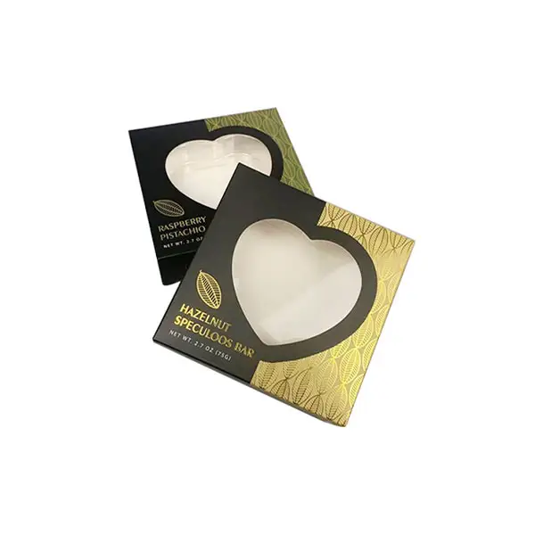 Custom chocolate bar paper box with heart-shaped window packaging