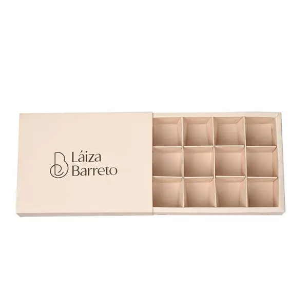 Custom chocolate drawer paper box with 12-compartment insert for pralines