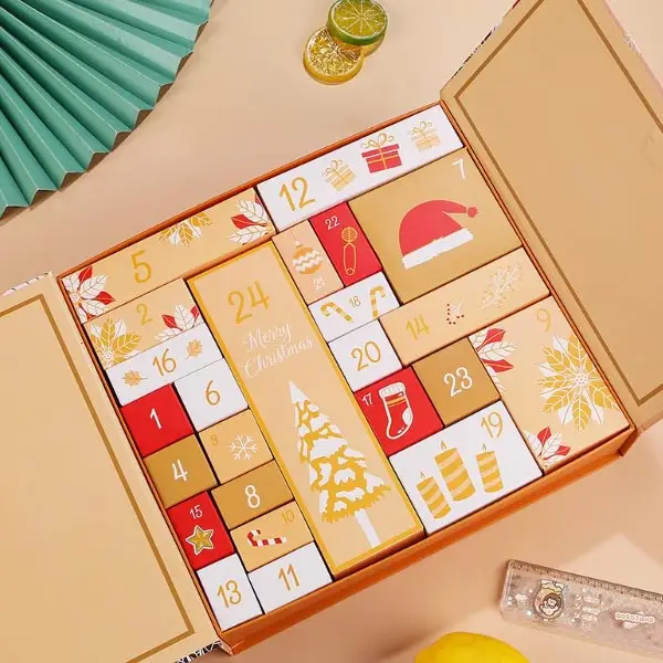 Custom chocolate advent calendar gift box with numbered Christmas compartments
