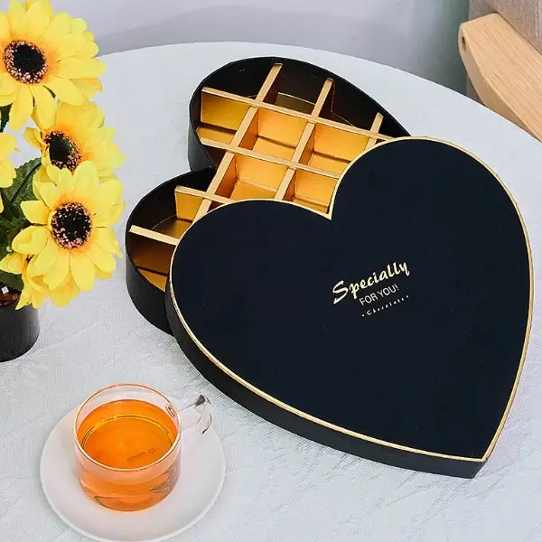 Custom heart-shaped chocolate gift box with compartment insert for luxury packaging