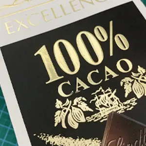 Hot stamping effect on custom chocolate packaging with gold foil finish