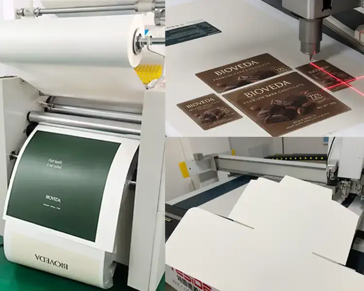 Chocolate packaging sample printing and digital cutting process for custom box prototype approval before bulk production