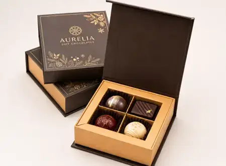 Premium custom chocolate gift box with insert tray for corporate gifts, seasonal collections, and branded chocolate packaging